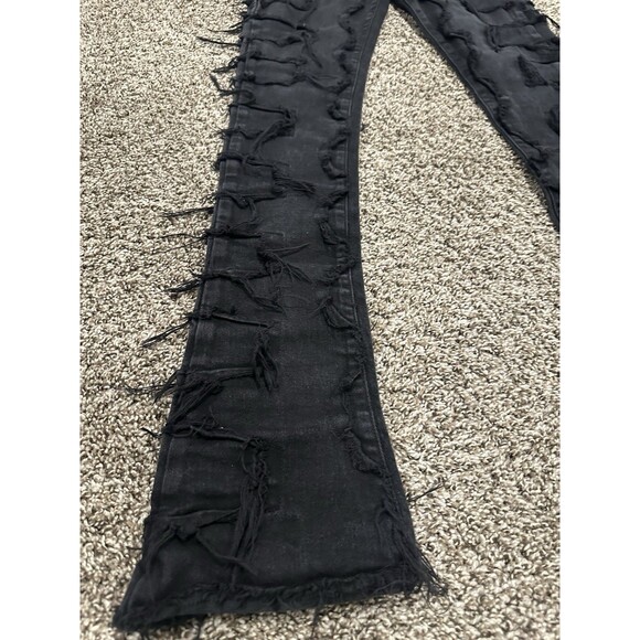 Guapi Mens Black Obsidian Blood Diamond Stacked Denim Fringe Pants Size 32x34 - Picture 6 of 11